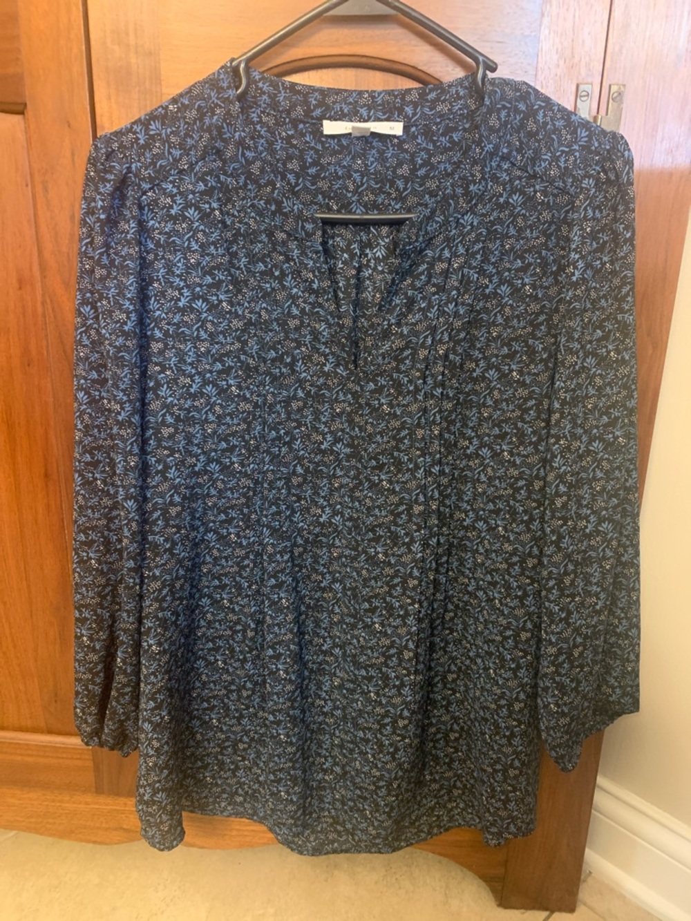 fun 2 fun Navy and Light Blue Floral Blouse
